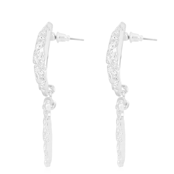 Andante Textured Oval Drop Earrings in Silvertone - Picture 3 of 5